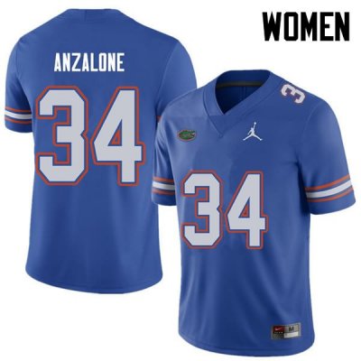 Women's Florida Gators #34 Alex Anzalone NCAA Jordan Brand Royal Authentic Stitched College Football Jersey RUF2162HY